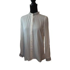 Talbots Ivory/Cream Decorative Mandarin Collar L/S Blouse Women's  Small
